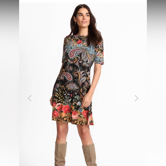 Johnny Was Dresses & Skirts - Johnny Was Womens THE JANIE FAVORITE ELBOW SLEEVE MOCK NECK DRESS Sz Lg ♠️